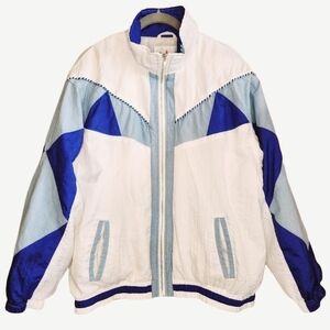 VINTAGE ACTIVE FRONTIER CLASSIC WINDBREAKER 80s SIZE LARGE EUC BLUE WHITE